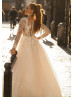Long Sleeves Beaded Ivory Lace Tulle Sparkly Wedding Dress Long Sleeves Beaded Ivory Lace Tulle Sparkly Wedding Dress